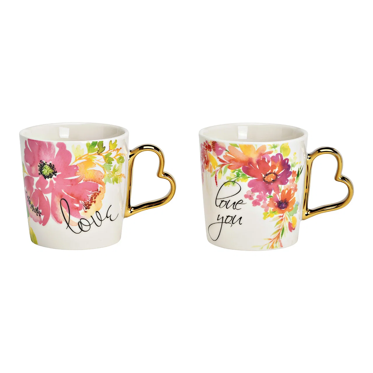 Hancai Porcelain mug with flowers and heart handle