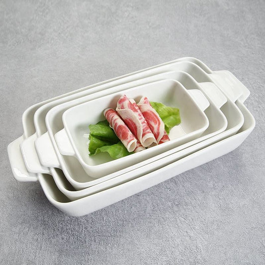 Hancai Baking Utensils 4pcs White Oven Dish Porcelain Baking Tray Ceramic Baking Dish Bakeware Porcelain Oven Dish White