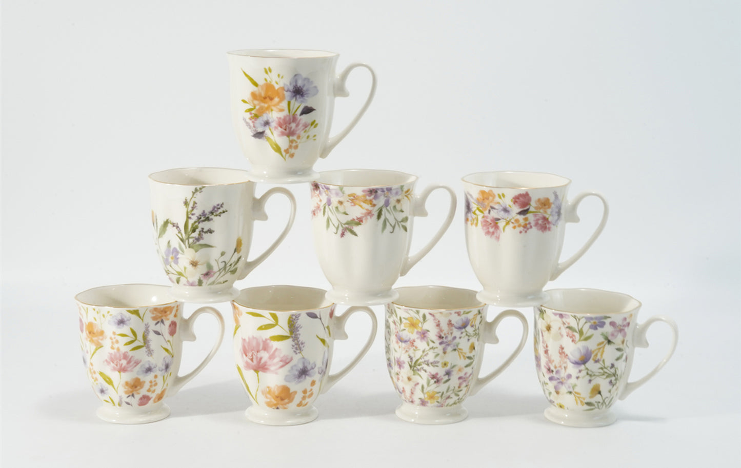 Hancai Embossed fotted mug with decal & gold rim