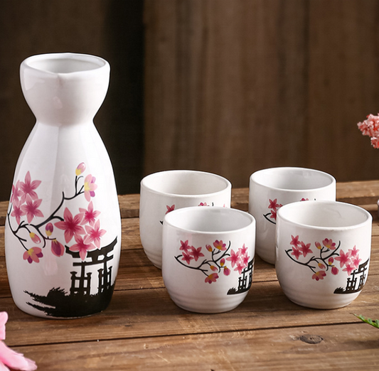 Hancai Japanese Ceramic Sake Wine Bottle Set a Pot of Four Cups Gift Box