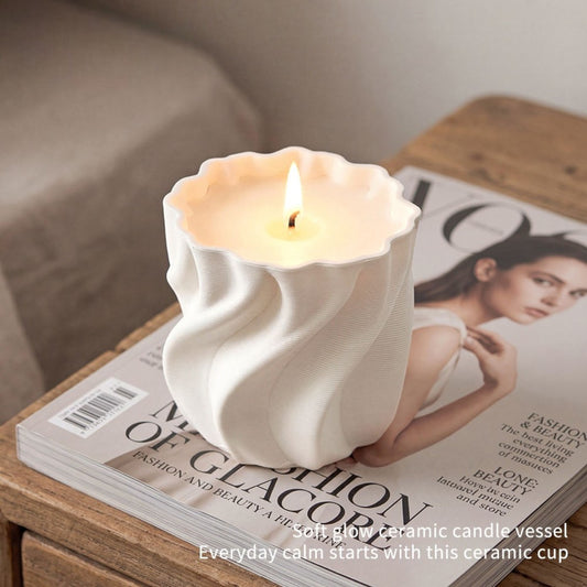 Hancai Living Modern Candle Jar Twisted Shape Ceramic Home Decor White Candle Jars