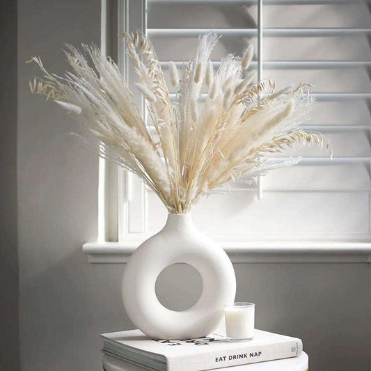 Hancai Best Selling Wholesale White Circle Donut Vases Grand Custom Design Manufacturers Flower Ceramic Vase for Home Decor