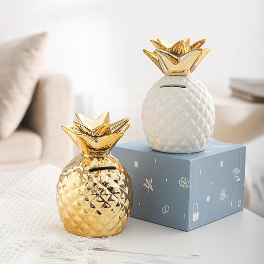 Hancai European Ceramic Pineapple Piggy Bank Gold Electroplating Cross-Border Home Decoration Eco-Friendly Creative Wine Cabinet