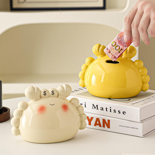 Hancai Cute Crab Ceramic Piggy Bank for Children Boys Girls Birthday Gift Home Decoration Hand-Painted Foam Packaging