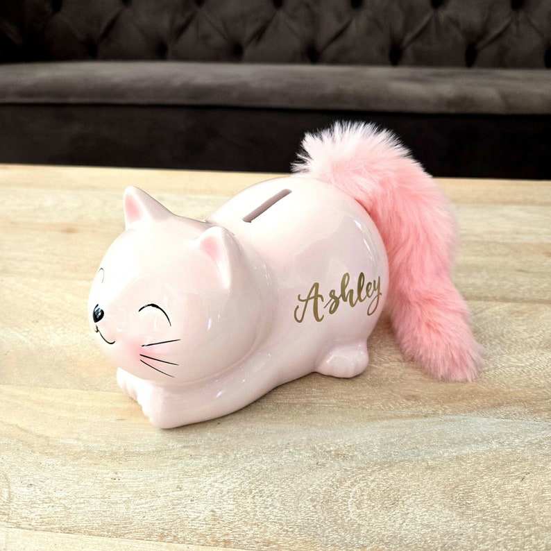 Hancai Personalized Pink Cat Piggy Bank Ceramic Cat Money Coin Bank