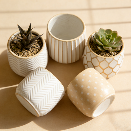 Hancai New Style Accessories Ceramic Textured Durable Nordic Flower Pots for Succulents White Planter for Home Office Garden Balcony