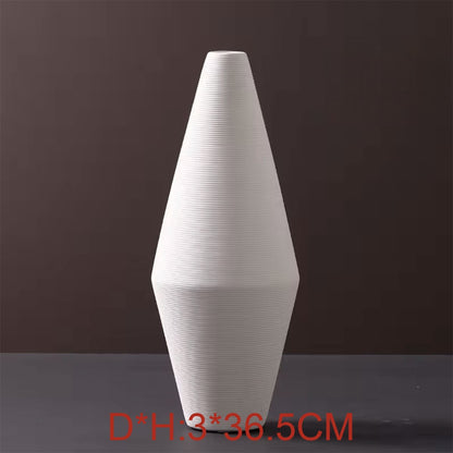Hancai Ceramic Vases Nordic Minimalism Style Decoration White Modern Geometric Decorative Flowers Vases White Matt Screw-thread Vase