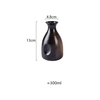 Hancai Ceramics Wine Bottle Water Ware Black Flower 300ML Cup Porcelain Sake Japanese Bar Decoration Household Kitchen Supplies Drinkware