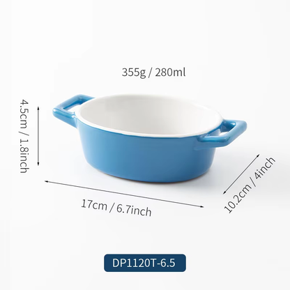 Hancai Nordic Style Binaural Oval Plate Household Cheese Baked Rice Plate Solid Color Ceramic Baking Tray Ceramic Restaurant Set