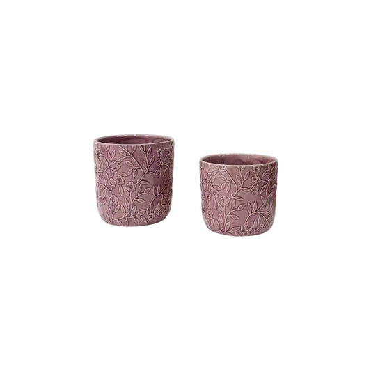Hancai Floral Embossed Ceramic Plant Pot Multi-Color Modern Home Decor Customizable Set - Pastel Color Planters for Indoor Houseplants