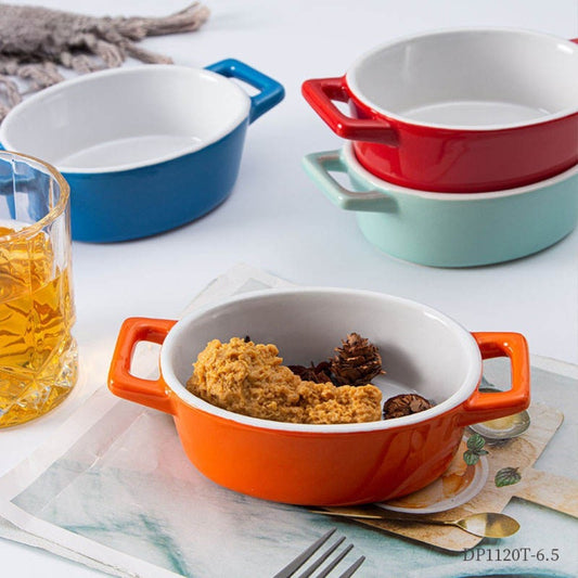 Hancai Nordic Style Binaural Oval Plate Household Cheese Baked Rice Plate Solid Color Ceramic Baking Tray Ceramic Restaurant Set