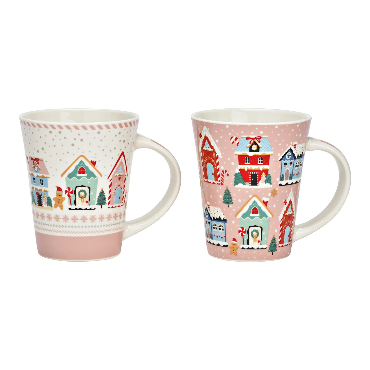 Hancai Porcelain mugs depicting Christmas townhouses