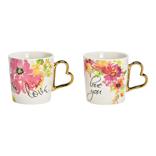 Hancai Porcelain mug with flowers and heart handle