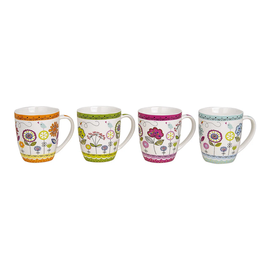 Hancai Porcelain mug with floral design, assorted in 4 designs, 10 cm, 350 ml