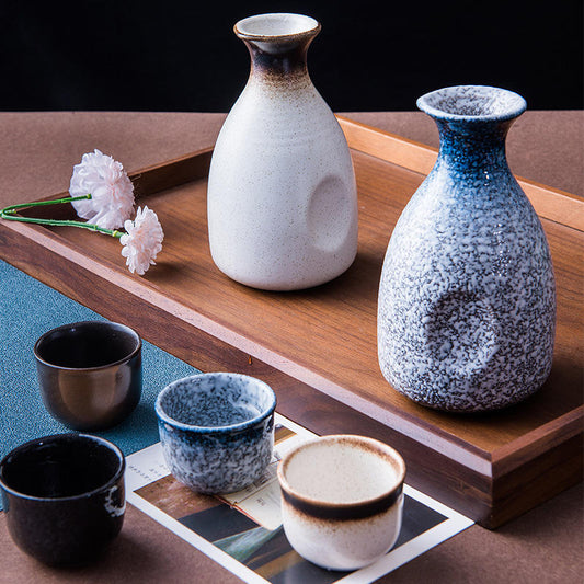 Hancai Ceramics Wine Bottle Water Ware Black Flower 300ML Cup Porcelain Sake Japanese Bar Decoration Household Kitchen Supplies Drinkware