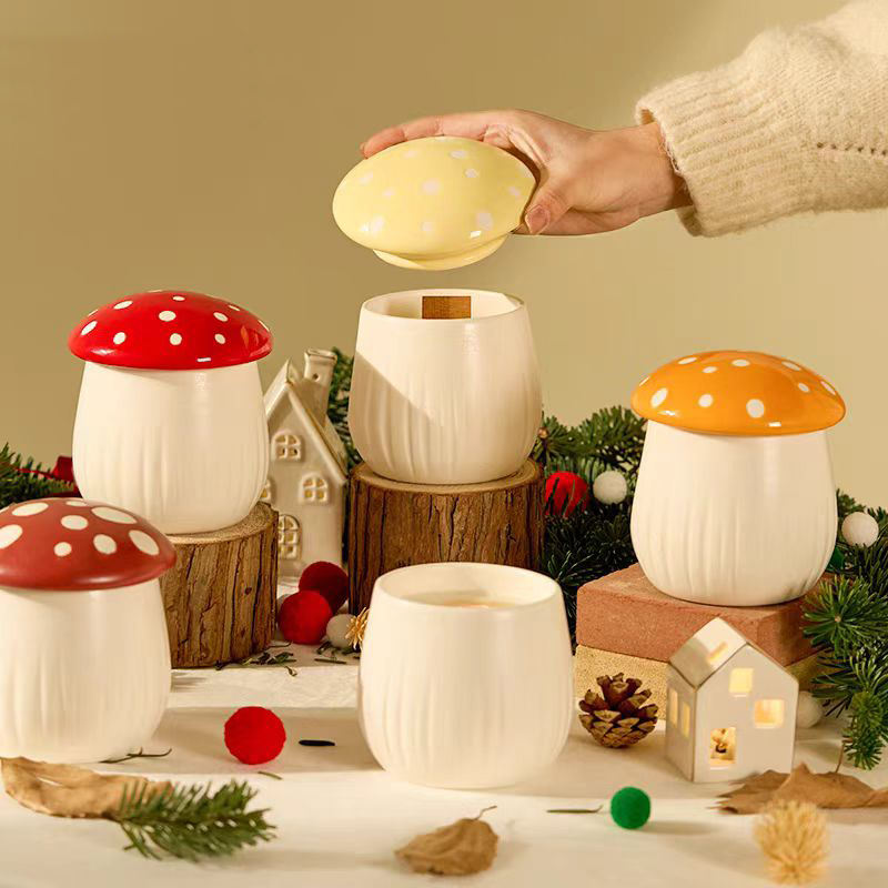 Hancai Wholesale Cylinder Ceramic Candle Container Vessel Jar Lid Modern Design Custom Logo for Christmas Scented Wax Home Decoration