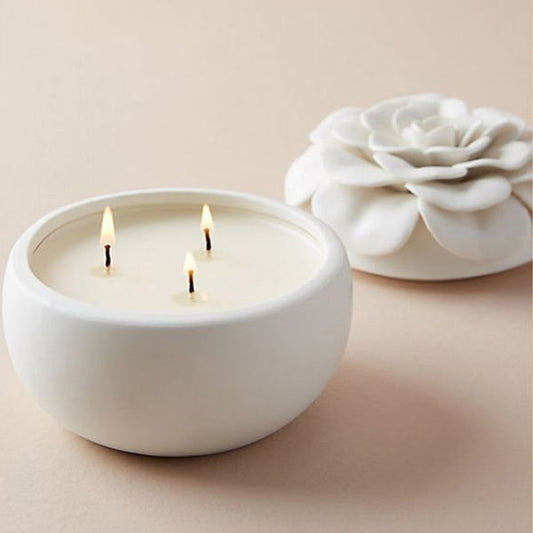 Hancai  White Ceramic Candle Jars with Ceramic Lid