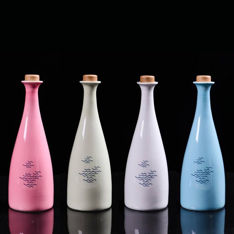 Hancai Ceramic Wine Bottle Liquor Wine Creative Hip Flask Empty Sake Wine Bottle White Green Blue Pink Bottle