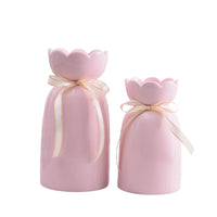 Hancai Ceramic Vase with Ribbon Aesthetic Boho Modern Cute Flower Vases for Decor Living Room Coffee Table Shelf Office Desk Home