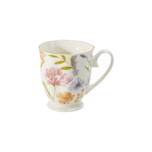 Hancai Embossed fotted mug with decal & gold rim