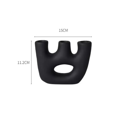 Factory Direct Home Decoration Handmade Grouted Matte Black Ceramic Candle Holders