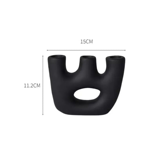 Factory Direct Home Decoration Handmade Grouted Matte Black Ceramic Candle Holders