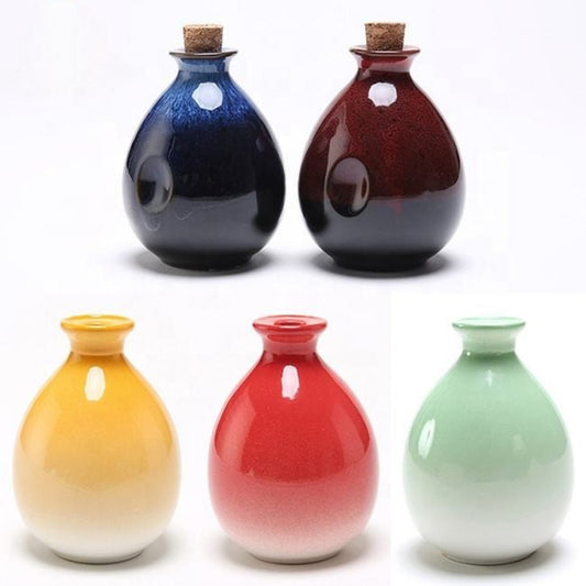 Hancai 250ml Chinese Style Colorful Wine Pot Household Ceramic Wine Bottle With Cork Stopper