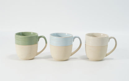 Hancai Embossed reactive glaze mug with unglaze half-part