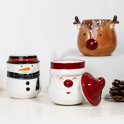 Christmas Decoration Unique Design Ceramic Candle Vessel Fancy Santa Claus Empty Custom Candle Jar with Lid