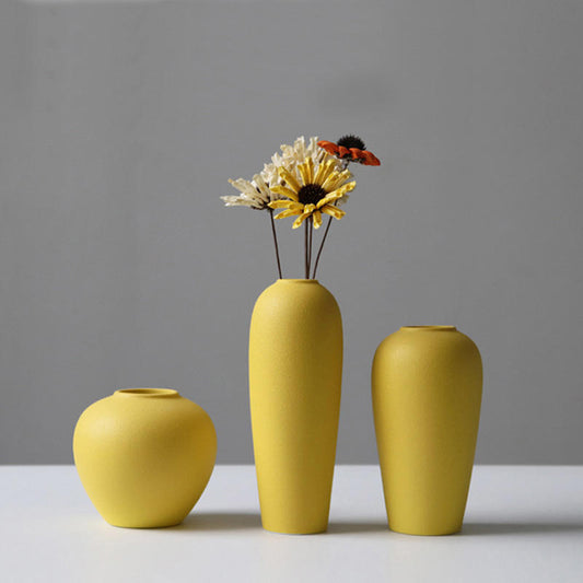 Hancai Simple Vintage Nordic Modern Flower Ceramic Nordic Standing Flower Ceramic Vase With Artificial Plants for Home Decor