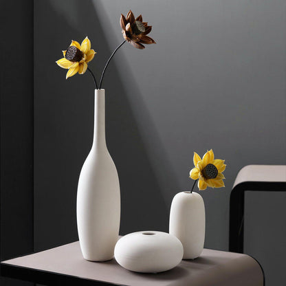 Hancai Ceramic Vases Nordic Minimalism Style Decoration White Modern Geometric Decorative Flowers Vases White Matt Screw-thread Vase