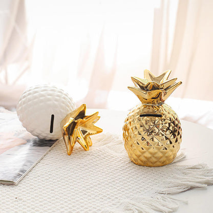 Hancai European Ceramic Pineapple Piggy Bank Gold Electroplating Cross-Border Home Decoration Eco-Friendly Creative Wine Cabinet