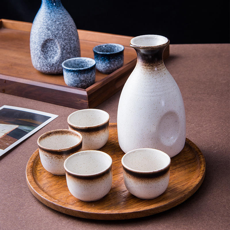 Hancai Ceramics Wine Bottle Water Ware Black Flower 300ML Cup Porcelain Sake Japanese Bar Decoration Household Kitchen Supplies Drinkware