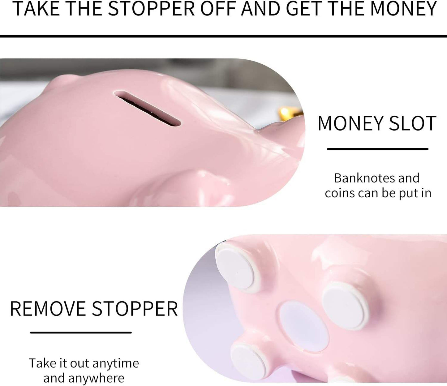 Hancai Ceramic Piggy Bank for Kid & Adult Real Money Box for Cash Gift,Safe for Cash Saving
