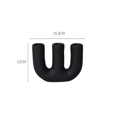 Factory Direct Home Decoration Handmade Grouted Matte Black Ceramic Candle Holders