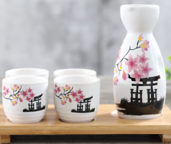 Hancai Japanese Ceramic Sake Wine Bottle Set a Pot of Four Cups Gift Box