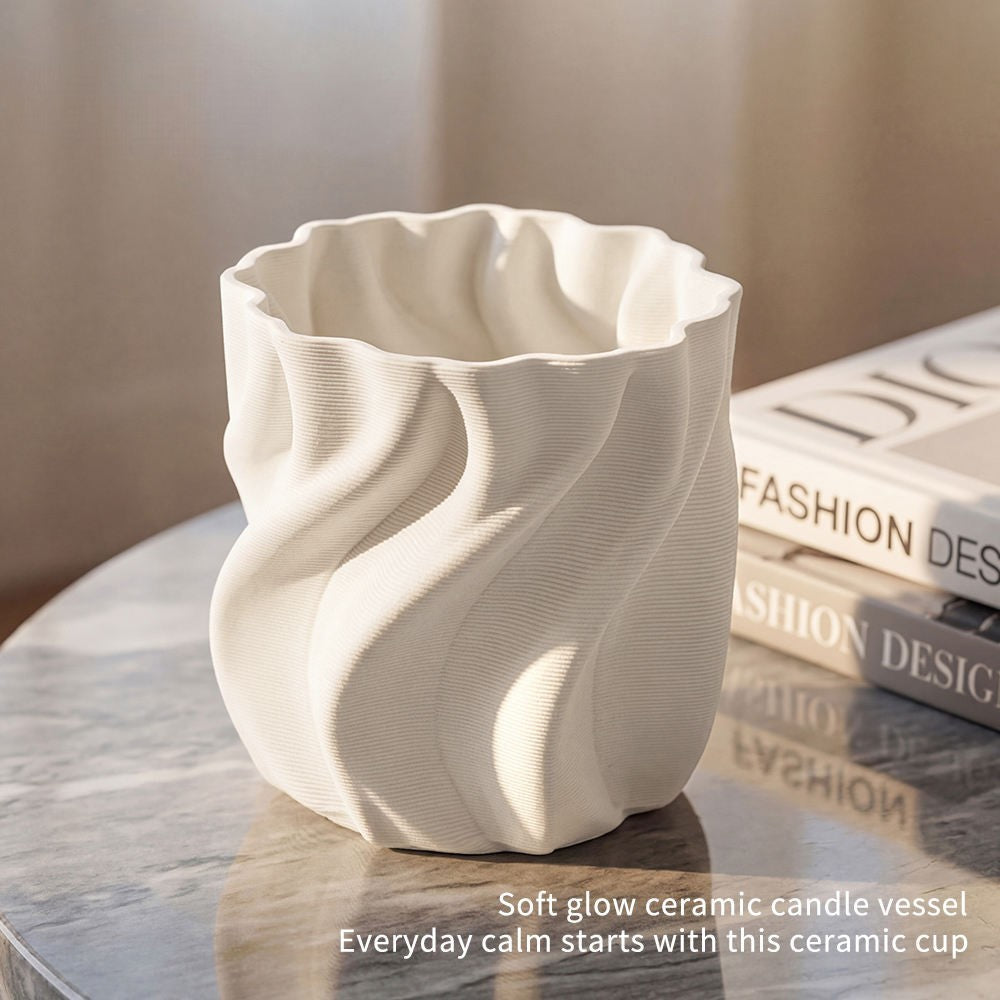 Hancai Living Modern Candle Jar Twisted Shape Ceramic Home Decor White Candle Jars