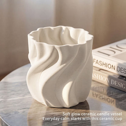 Hancai Living Modern Candle Jar Twisted Shape Ceramic Home Decor White Candle Jars