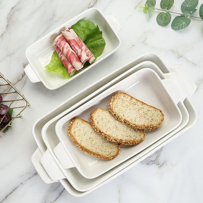 Hancai Baking Utensils 4pcs White Oven Dish Porcelain Baking Tray Ceramic Baking Dish Bakeware Porcelain Oven Dish White