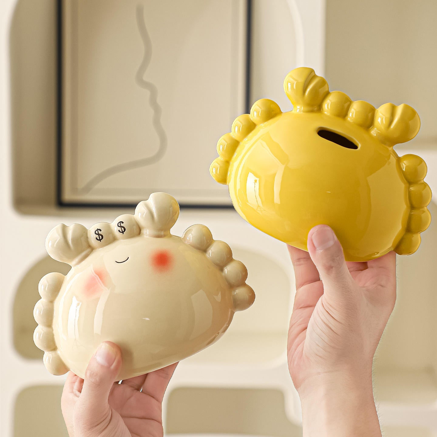 Hancai Cute Crab Ceramic Piggy Bank for Children Boys Girls Birthday Gift Home Decoration Hand-Painted Foam Packaging