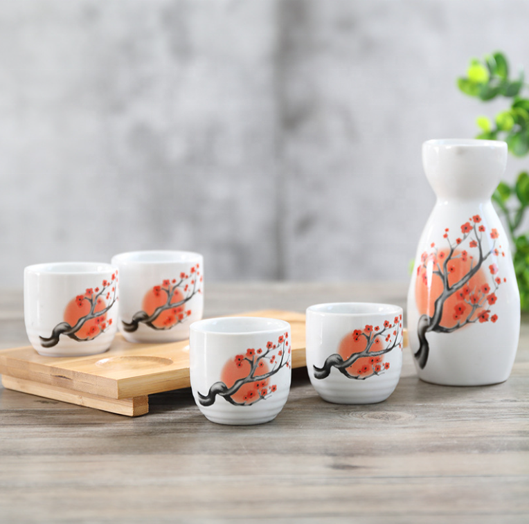 Hancai Japanese Ceramic Sake Wine Bottle Set a Pot of Four Cups Gift Box