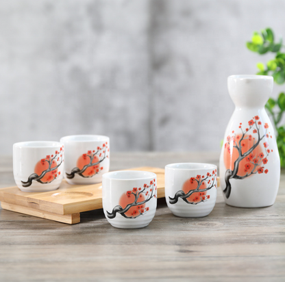 Hancai Japanese Ceramic Sake Wine Bottle Set a Pot of Four Cups Gift Box