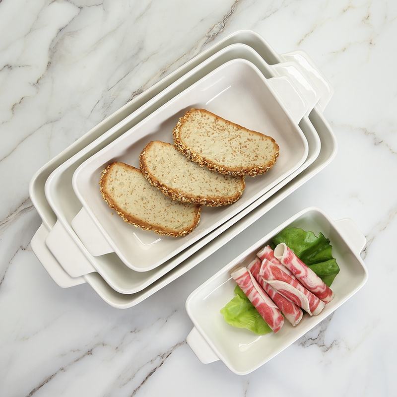 Hancai Baking Utensils 4pcs White Oven Dish Porcelain Baking Tray Ceramic Baking Dish Bakeware Porcelain Oven Dish White