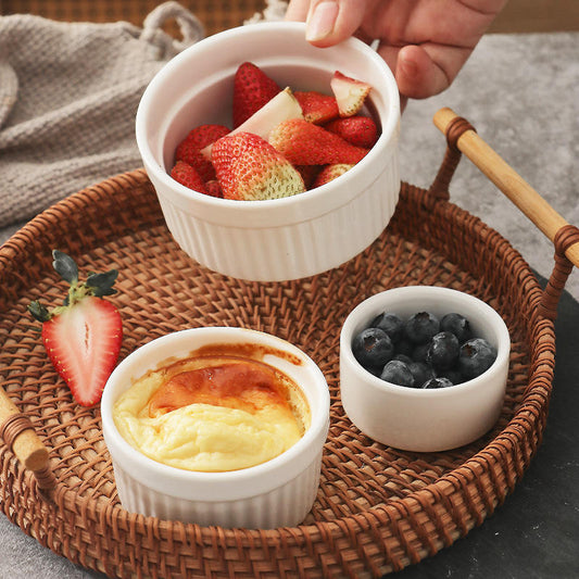 Hancai Hot Selling Multi-color Ceramic Baking Bowl 2.5 Inch 4 Inch Macaron Color Oven Steamer Cake Pudding Snack Dessert Bowl