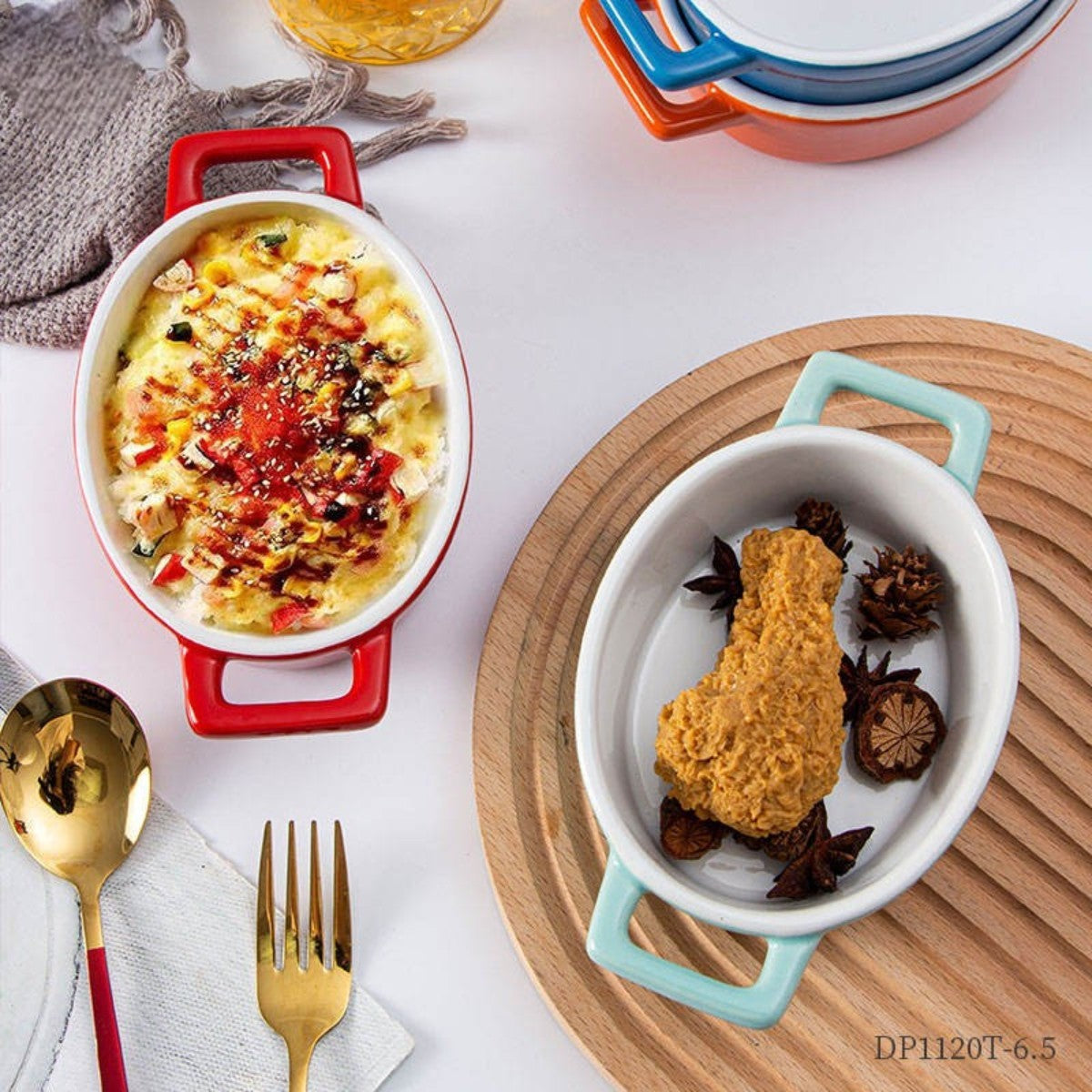 Hancai Nordic Style Binaural Oval Plate Household Cheese Baked Rice Plate Solid Color Ceramic Baking Tray Ceramic Restaurant Set