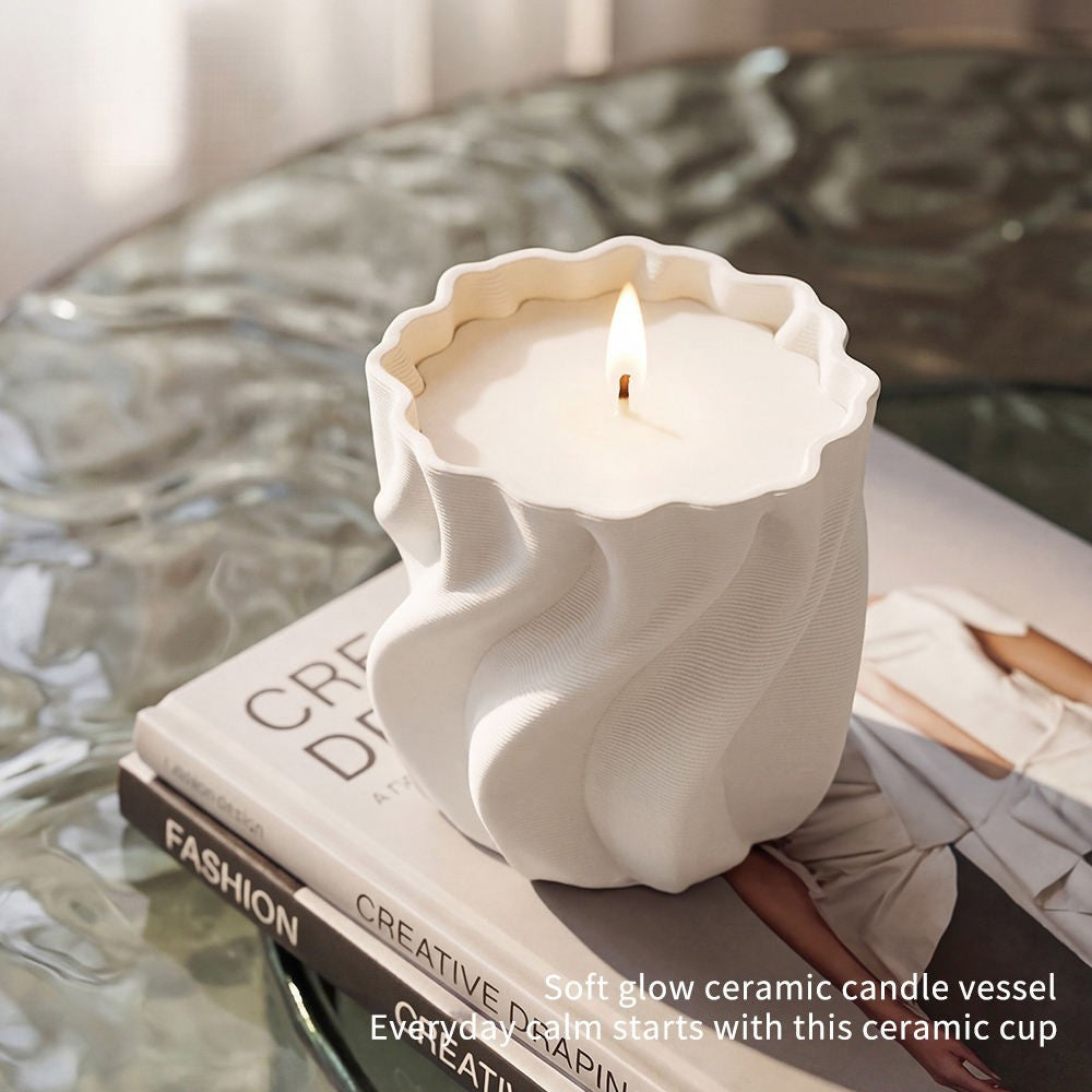 Hancai Living Modern Candle Jar Twisted Shape Ceramic Home Decor White Candle Jars