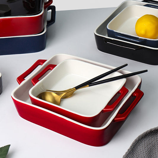 Hancai Custom Kitchen Bakeware Set Rectangular Casserole Stoneware Baking Tray Oven Ceramic Baking Dishes