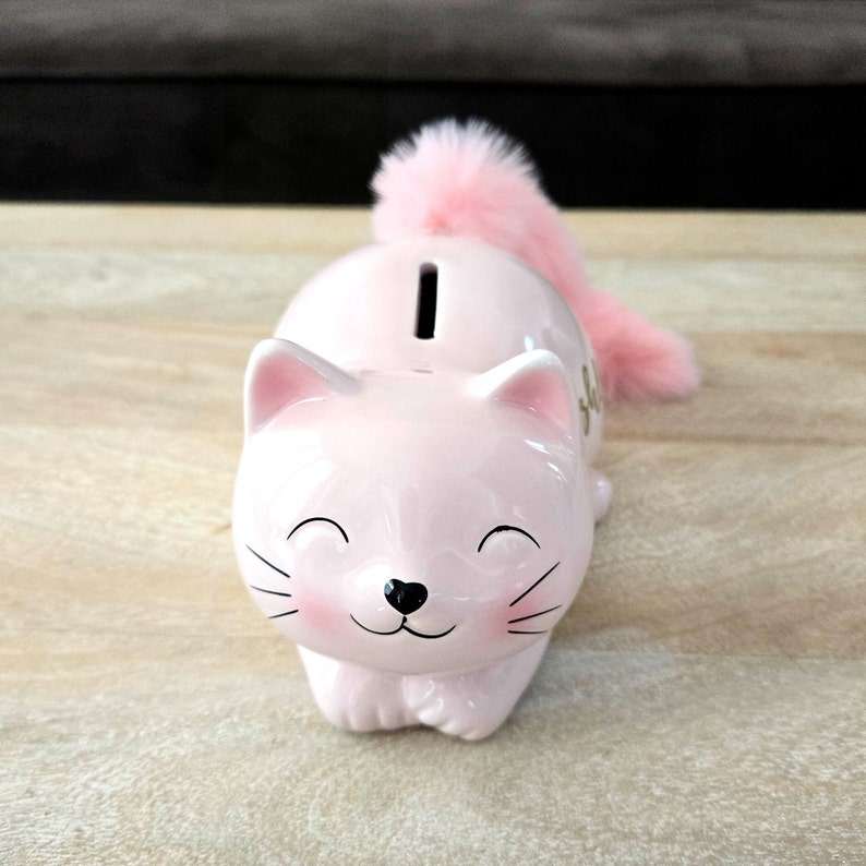 Hancai Personalized Pink Cat Piggy Bank Ceramic Cat Money Coin Bank