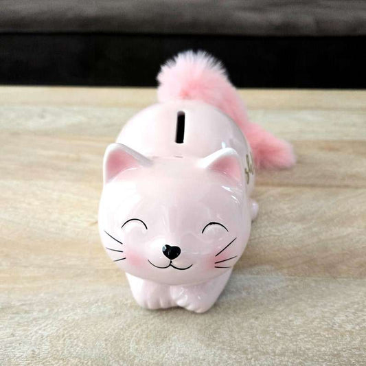 Hancai Personalized Pink Cat Piggy Bank Ceramic Cat Money Coin Bank