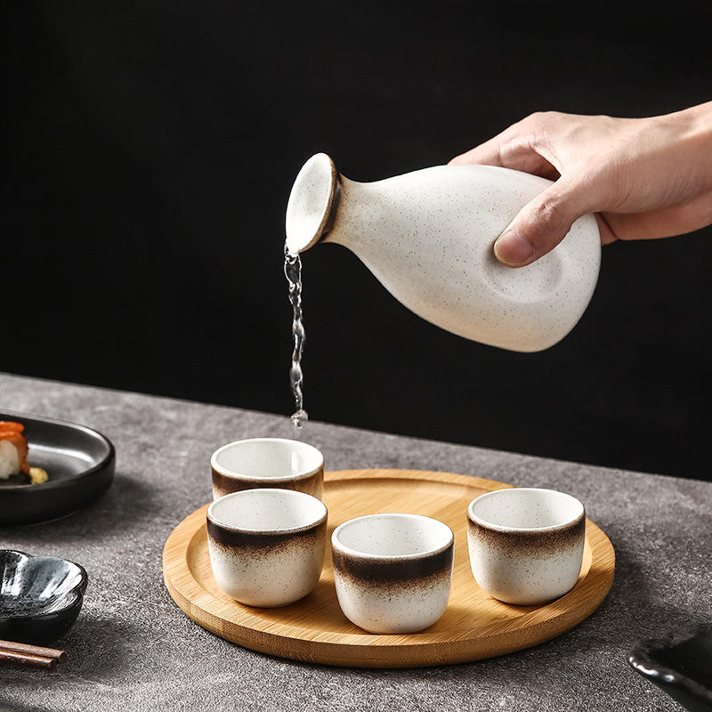 Hancai Ceramics Wine Bottle Water Ware Black Flower 300ML Cup Porcelain Sake Japanese Bar Decoration Household Kitchen Supplies Drinkware